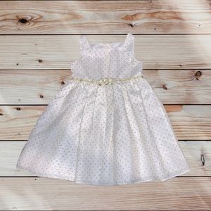 Youngland Baby White Dress With Gold Polka Dots and Flowers Size 4T
